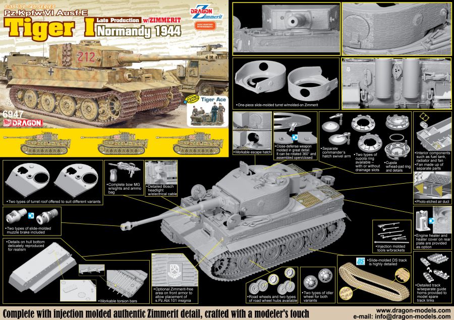 TIGER I LATE PRODUCTION W/ZIMMERIT (NORMANDY 1944) KIT 1:35 Scala 1:35 Dragon