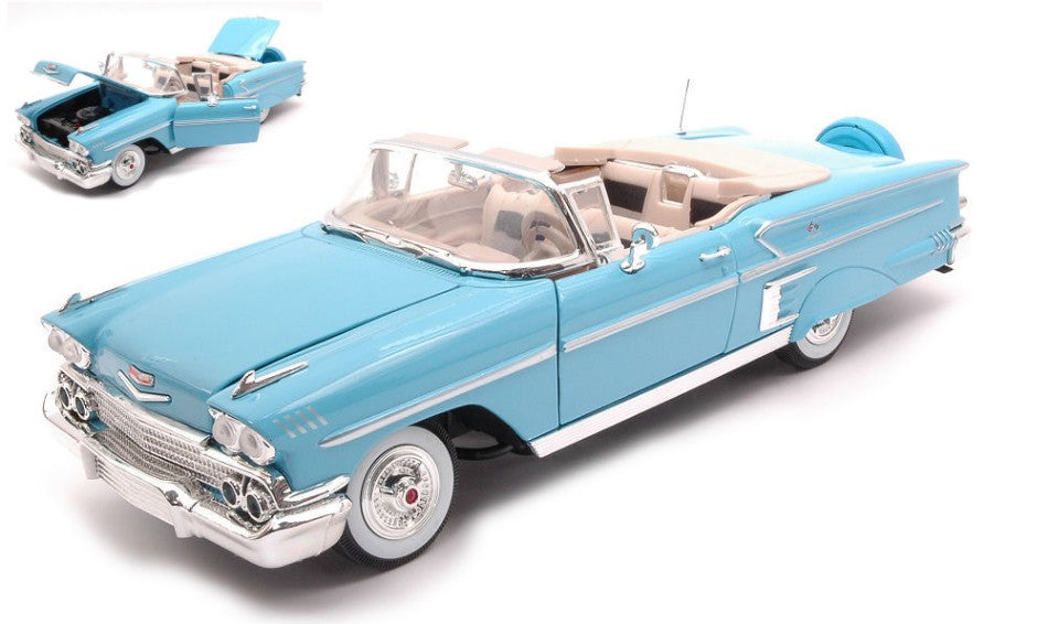 MODELLINO MotorMax CHEVROLET IMPALA 1958 LIGHT BLUE 1:18 MODEL SCALE MTM73112B 250506