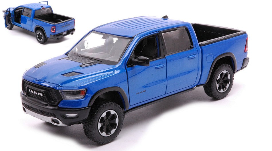 MODELLINO IN SCALA MotorMax COMPATIBILE CON RAM 1500 REBEL CREW CAB 2019 BLUE 1:27 MODEL SCALE MTM79358B 241217