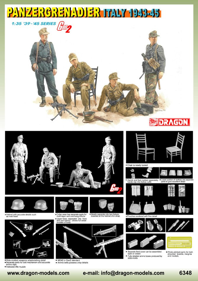 MODELLINO IN SCALA Dragon COMPATIBILE CON PANZERGRENADIER ITALY 1943-45 KIT 1:35 MODEL SCALE D6348 241217