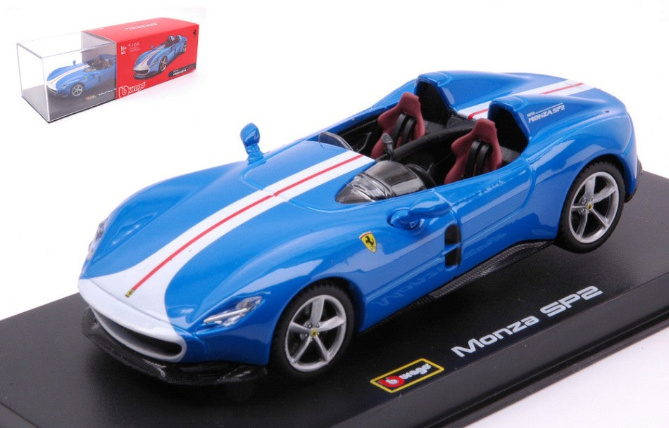 MODELLINO IN SCALA COMPATIBILE CON FERRARI MONZA SP2 CONVERTIBLE BLUE/WHITE SIGNATURE 1:43 BURAGO BU36913LB