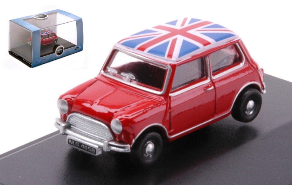 MODELLINO IN SCALA COMPATIBILE CON AUSTIN MINI RED/UNION JACK 1:76 OXFORD OXF76MN001