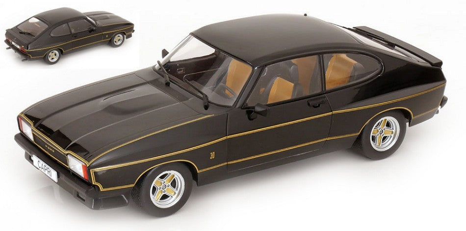 MODELLINO IN SCALA COMPATIBILE CON FORD CAPRI MK II X-PACK 1975 BLACK/GOLD 1:18 MODELCARGROUP MCG18348