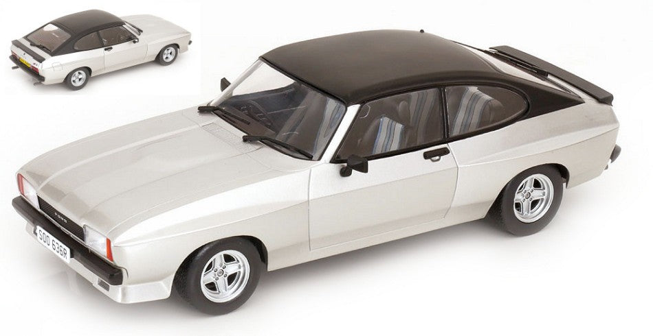 MODELLINO IN SCALA COMPATIBILE CON FORD CAPRI MK II X-PACK 1975 SILVER/MATT BLACK RHD 1:18 MODELCARGROUP MCG18349