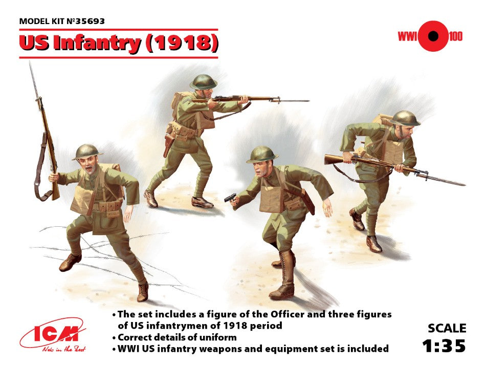 MODELLINO ICM US INFANTRY 1918 4 FIGURES KIT 1:35 MODEL SCALE ICM35693 250506