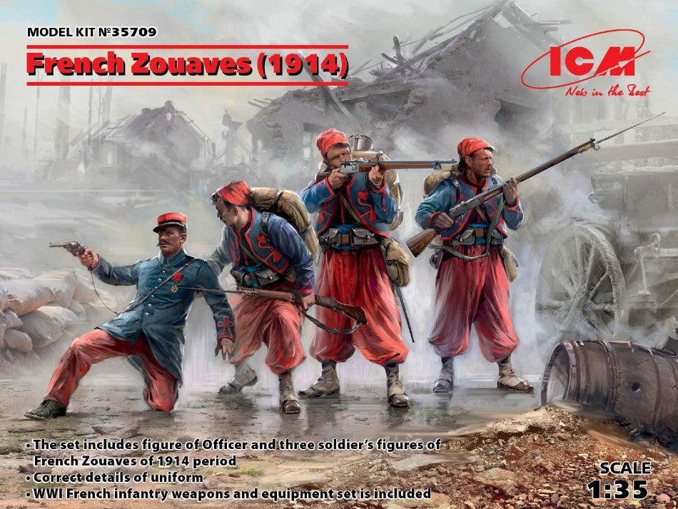 MODELLINO ICM FRENCH ZOUAVES 1914 4 FIGURES KIT 1:35 MODEL SCALE ICM35709 250506