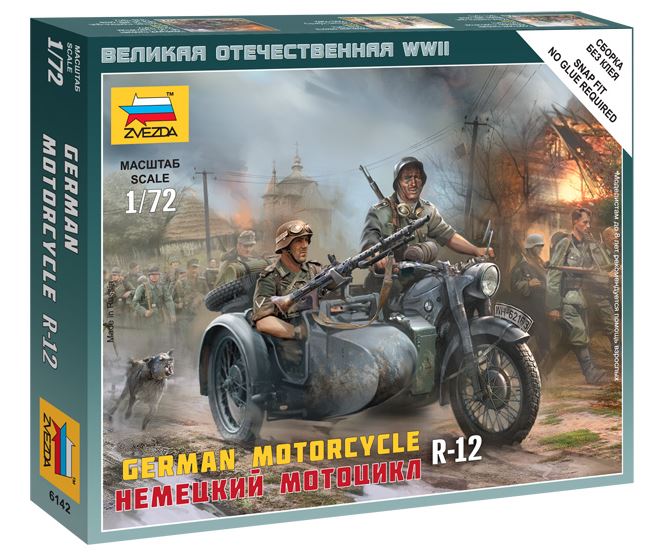 GERMAN MOTORCYCLE R-12 W/SIDECAR KIT 1:72 Scala 1:72 Zvezda