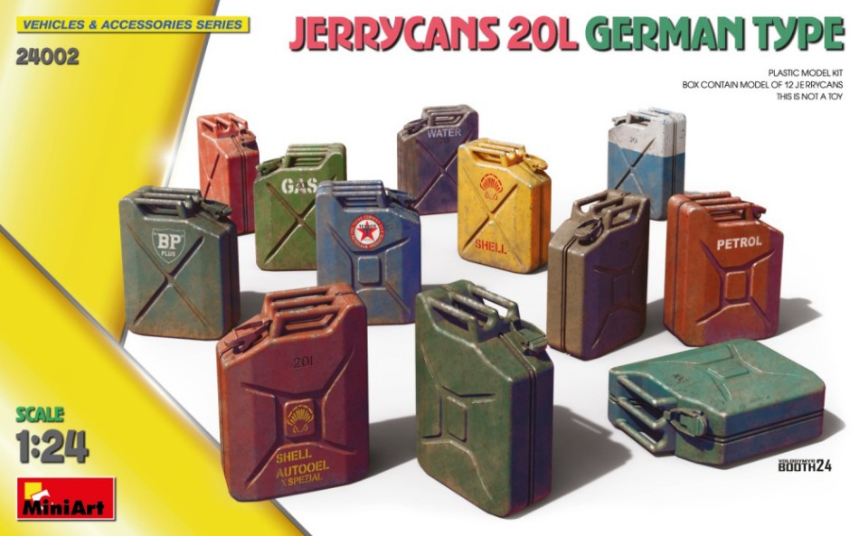 KIT DA MONTARE SCALA COMPATIBILE CON JERRYCANS 20L GERMAN TYPE KIT 1:24 MINIART MIN24002