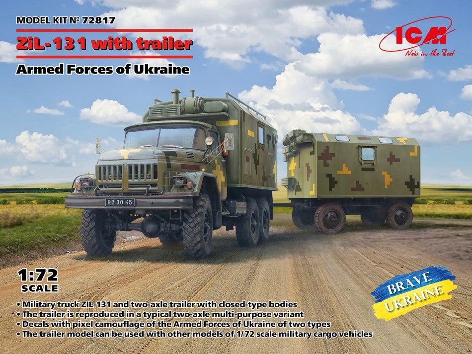 MODELLINO ICM ZIL-131 TRUCK WITH TRAILER ARMED FORCES OF UKRAINE KIT 1:72 MODEL SCALE ICM72817 250506