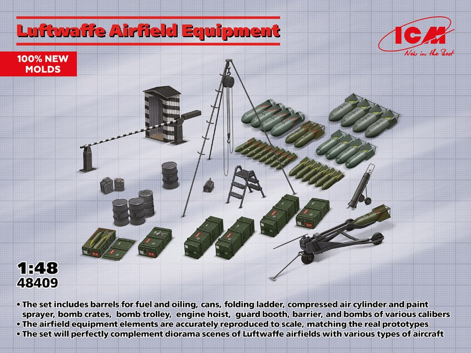 MODELLINO ICM LW AIRFIELD EQUIPMENT KIT 1:48 MODEL SCALE ICM48409 250506