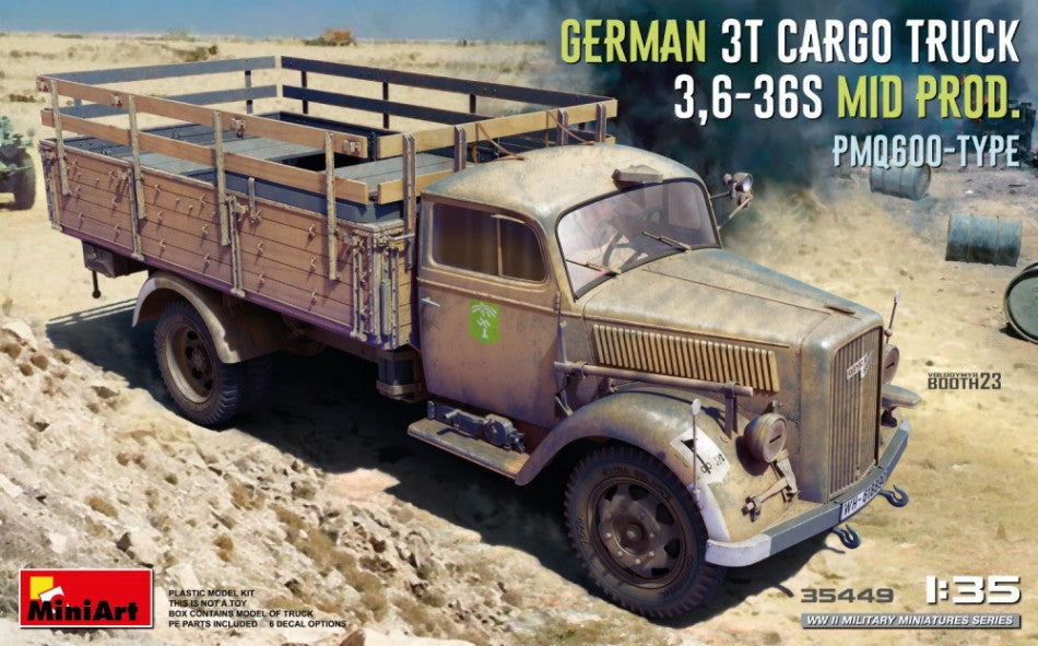 MODELLINO Miniart GERMAN 3t CARGO TRUCK 3,6-36S MID PROD.PmQ600-Type KIT 1:35 MODEL SCALE MIN35449 250506