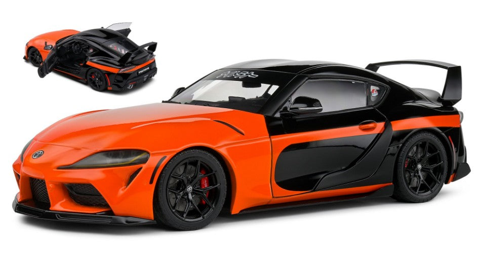 MODELLINO IN SCALA Solido COMPATIBILE CON TOYOTA SUPRA GR 2023 ORANGE/BLACK 1:18 MODEL SCALE SL1809005 241217