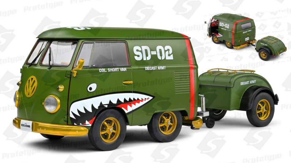 MODELLINO Solido VOLKSWAGEN T1 VAN KOOL COMBI WITH TRAILER 1950 GREEN 1:18 MODEL SCALE SL1810901 250506