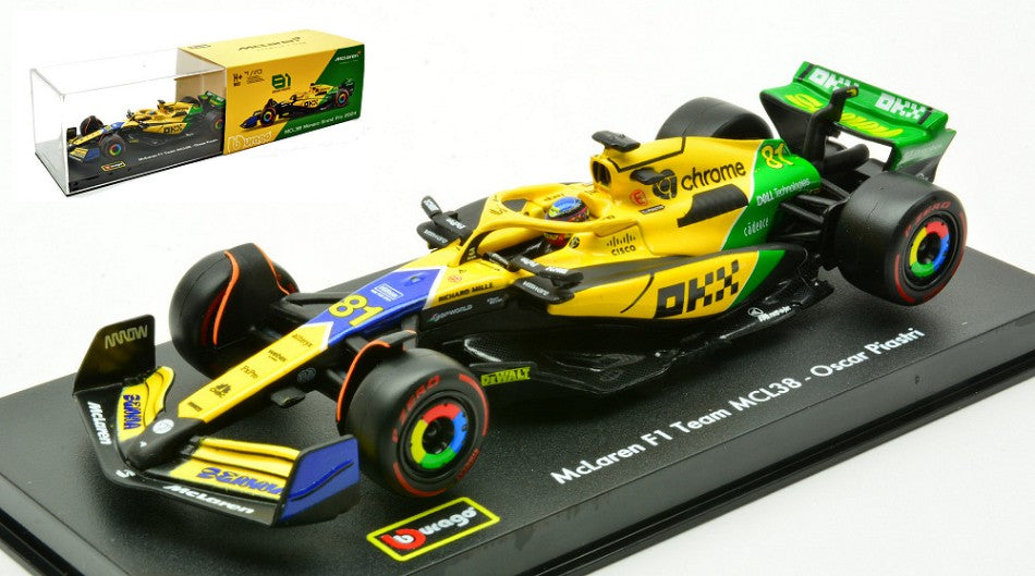 MCLAREN MCL 38 N.81 2nd MONACO GP 2024 O.PIASTRI-SENNA 30th SIGNAT.1:43 Scala 1:43 Burago