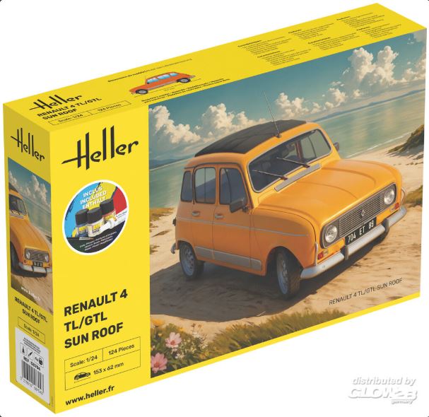 MODELLINO Heller RENAULT 4 TL/GTL SUN ROOF STARTER KIT C/COLORI KIT 1:24 MODEL SCALE HL58704 250506