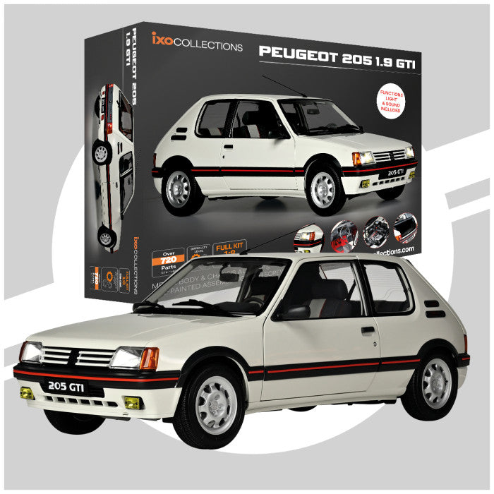 MODELLINO Ixo Model PEUGEOT 205 1.9 GTI WHITE METAL/PLASTIC KIT W/DETAILED INSTRUCTION 1:8 MODEL SCALE PGT205W 250506