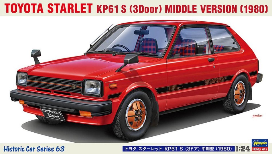 MODELLINO Hasegawa TOYOTA STARLET KP 61 S, 1980 KIT 1:24 MODEL SCALE HA21163 250506