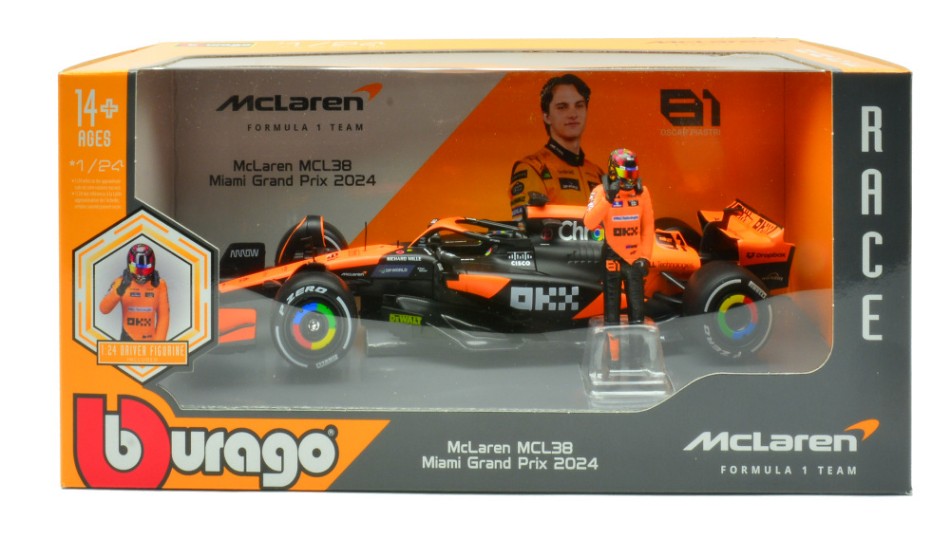 MC LAREN MCL38 N.81 OSCAR PIASTRI 2024 WITH FIGURE 1:24 Scala 1:24 Burago