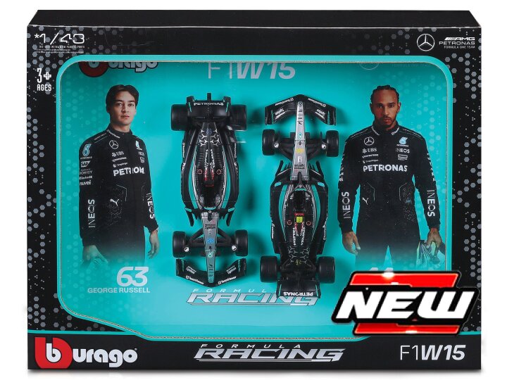 MERCEDES F1 W15 SET N.44 L.HAMILTON + N.63 G.RUSSELL 2024 1:43 Scala 1:43 Burago
