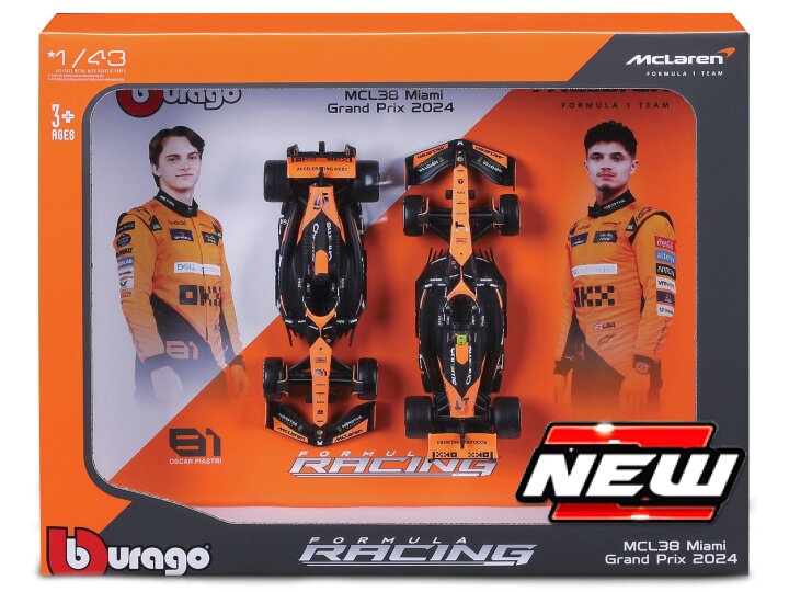 MC LAREN MCL38 SET N.4 L.NORRIS + N.81 O.PIASTRI 2024 1:43 Scala 1:43 Burago