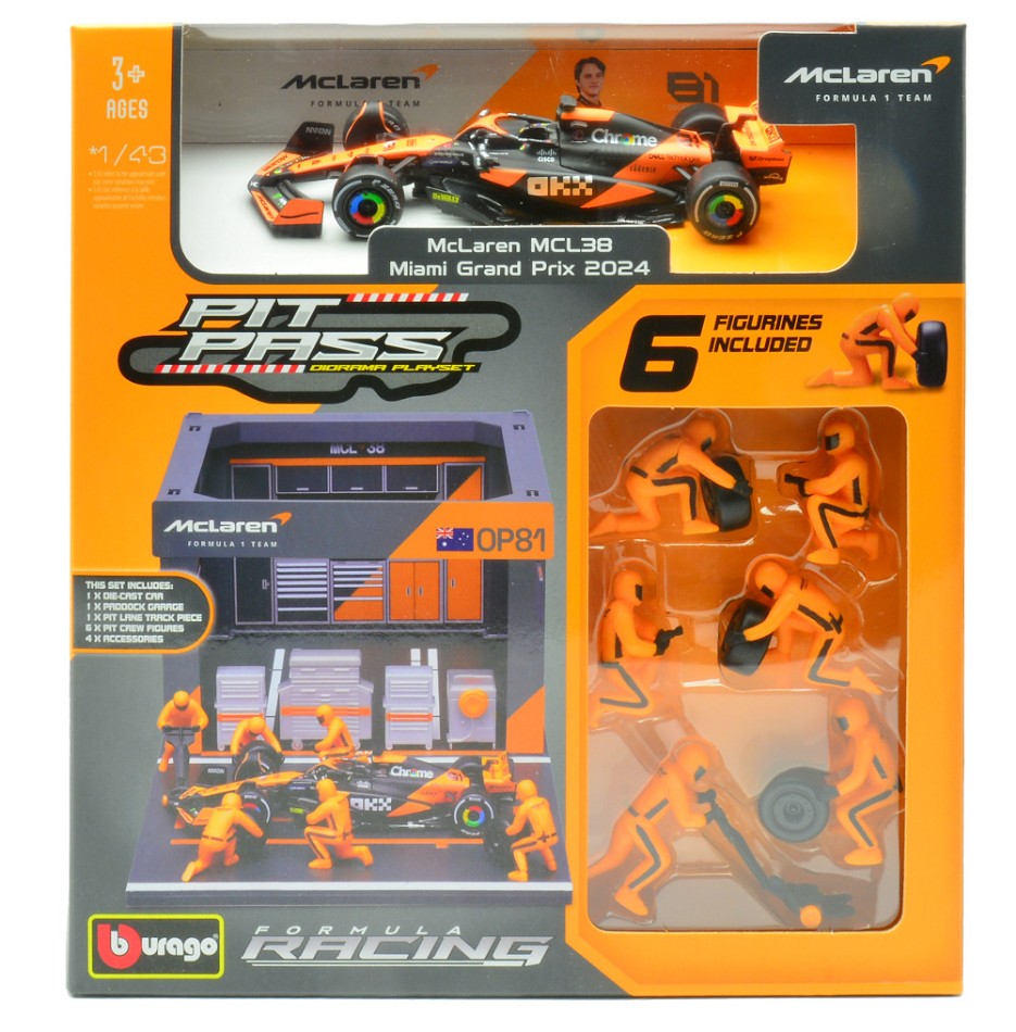 PIT STOP SET MC LAREN MCL38 N.81 OSCAR PIASTRI 2024 1:43 Scala 1:43 Burago