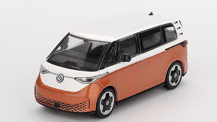 VOLKSWAGEN ID.BUZZ CARAVELLE CANDY WHITE/ENERGETIC ORANGE 2024 1:64 Scala 1:64 Mini GT