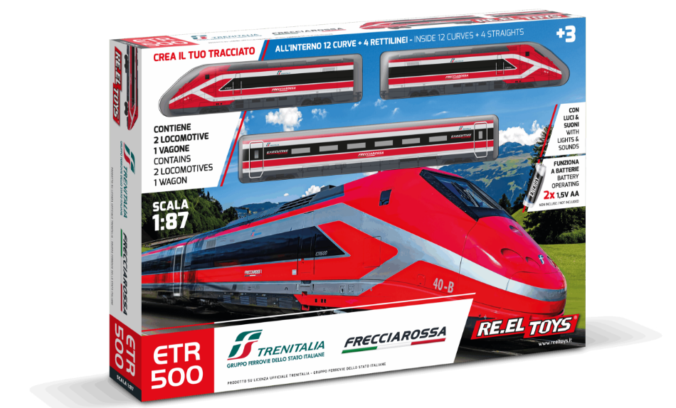 TRENO FRECCIAROSSA ETR500E C/LUCI E SUONI cm 147x101 A BATTERIA 1:87 Scala 1:87 RE.EL.Toys