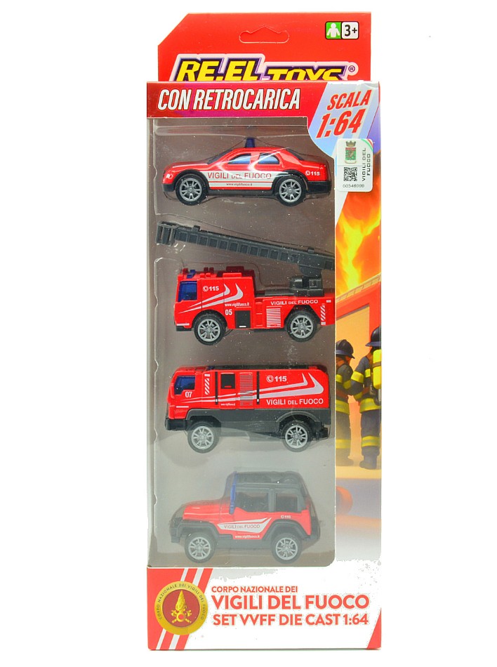 SET 4 PZ.VEICOLI VIGILI DEL FUOCO C/RETROC. 1:64 Scala 1:64 RE.EL.Toys