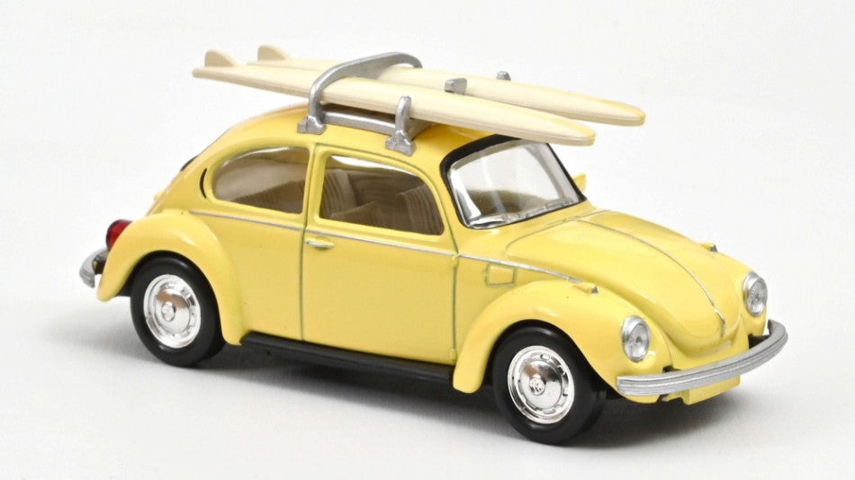 VW BEETLE 1303 1973 PASTEL YELLOW WITH SURFBOARDS JET-CAR 1:43 Scala 1:43 Norev