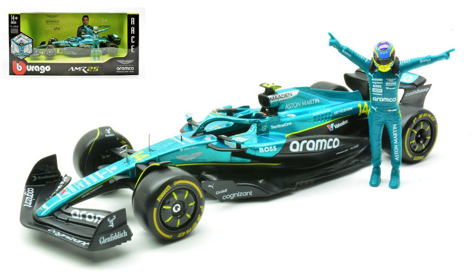 ASTON MARTIN AMR 25 N.14 2025 FERNANDO ALONSO WITH FIGURE 1:24 Scala 1:24 Burago