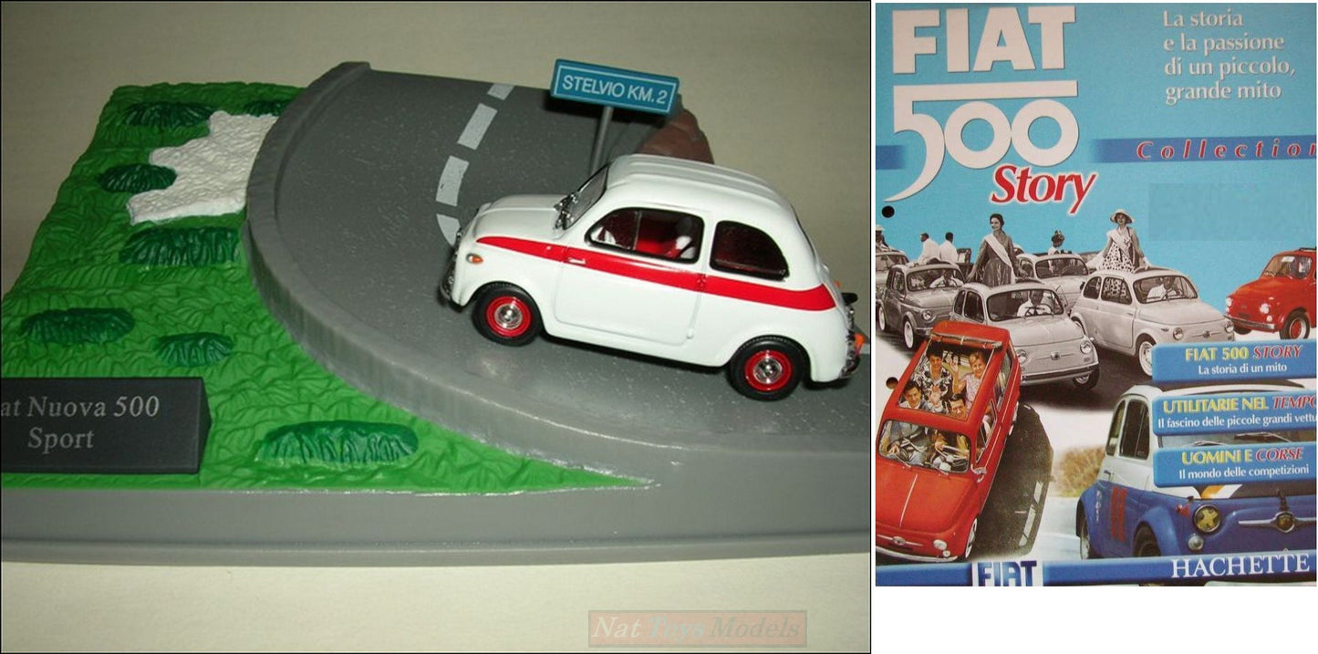 EDITORIA Modellino Fiat Nuova 500 Sport Passo Stelvio Diorama Cinquecento Story DIE CAST 1:43 +fas
