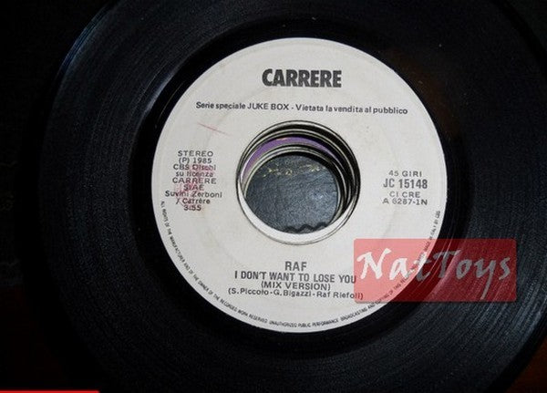 JUKE BOX 45 RPM Raf I don't want to lose you mix/New Glory My only change PROMO