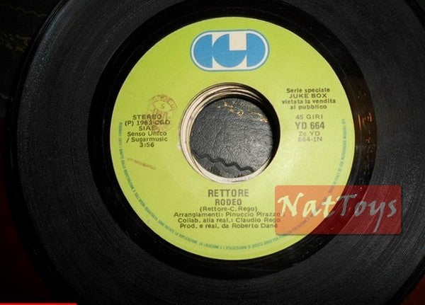 JUKE BOX 45 RPM Rettore Rodeo/Sweetheart on parade (Italy 1983, CGD) PROMO