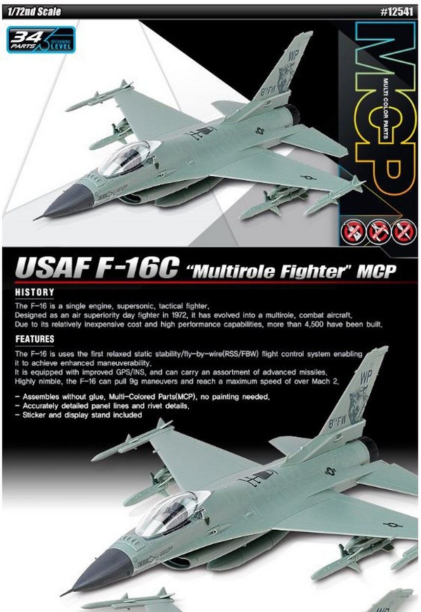 KIT D'ASSEMBLAGE À L'ÉCHELLE COMPATIBLE AVEC LE KIT MCP DE COMBATTANT MULTIRÔLE USAF F-16C 1:72 ACADEMY ACD12541