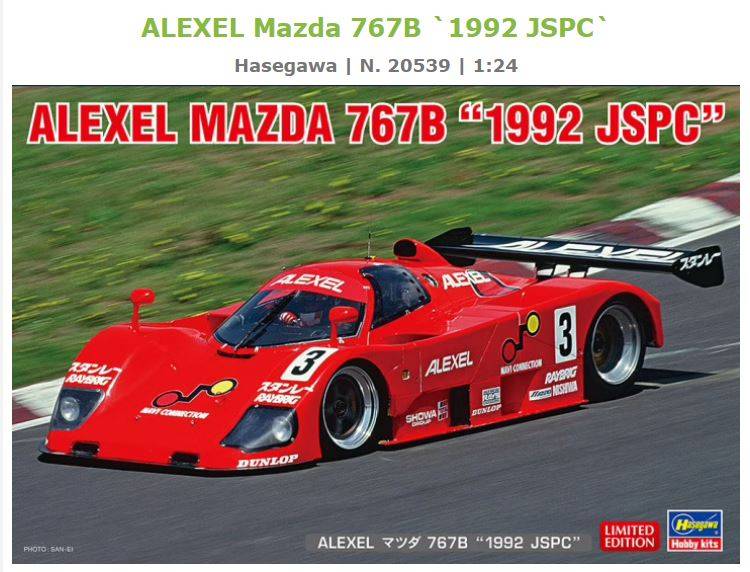 KIT DA MONTARE IN SCALA COMPATIBILE CON ALEXEL MAZDA 767B 1992 JSPC KIT 1:24 HASEGAWA HA20539