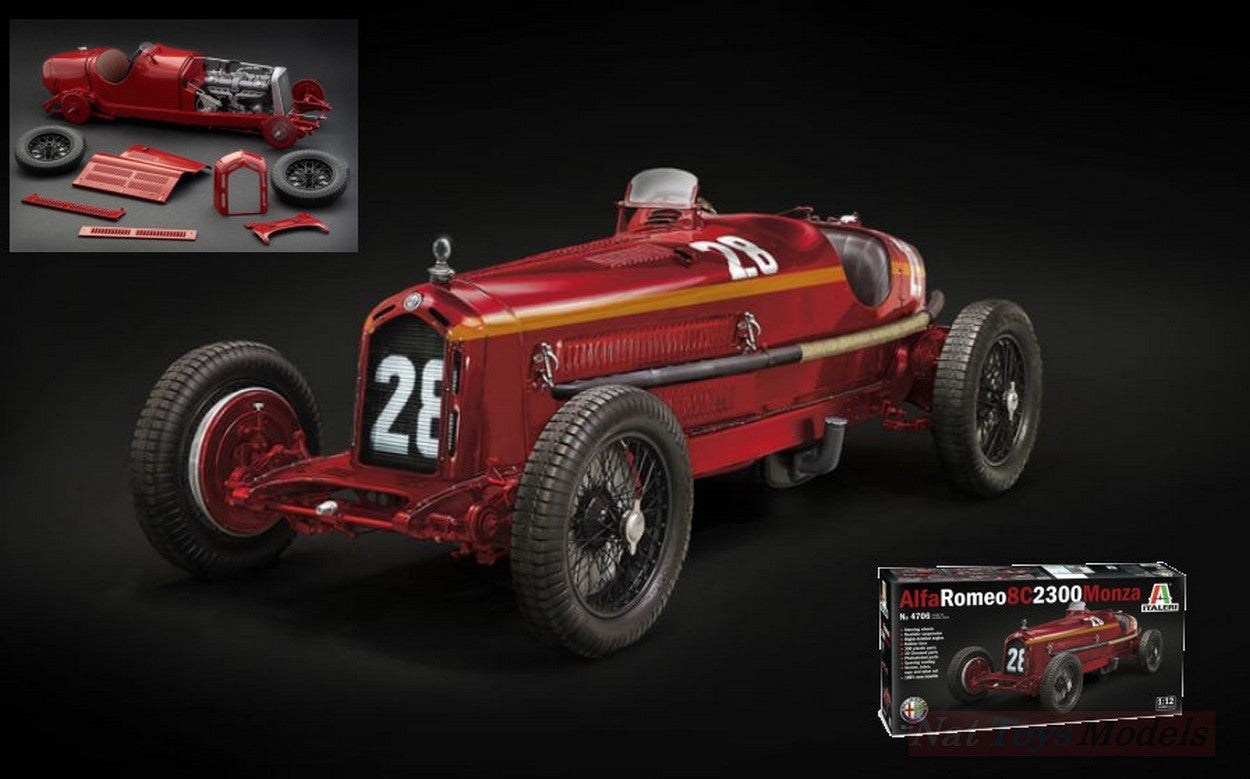 KIT À ASSEMBLER À L'ÉCHELLE COMPATIBLE AVEC ALFA ROMEO 8C 2300 MONZA N.28 WINNER MONACO GP 1932 T.NUVOLARI KIT 1:12 ITALERI IT4706