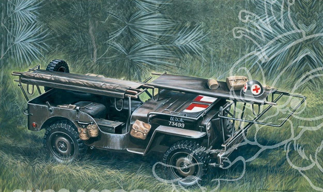 KIT À ASSEMBLER À L'ÉCHELLE COMPATIBLE AVEC AMBULANCE JEEP 1/4 TON 4x4 KIT 1:35 ITALERI IT0326