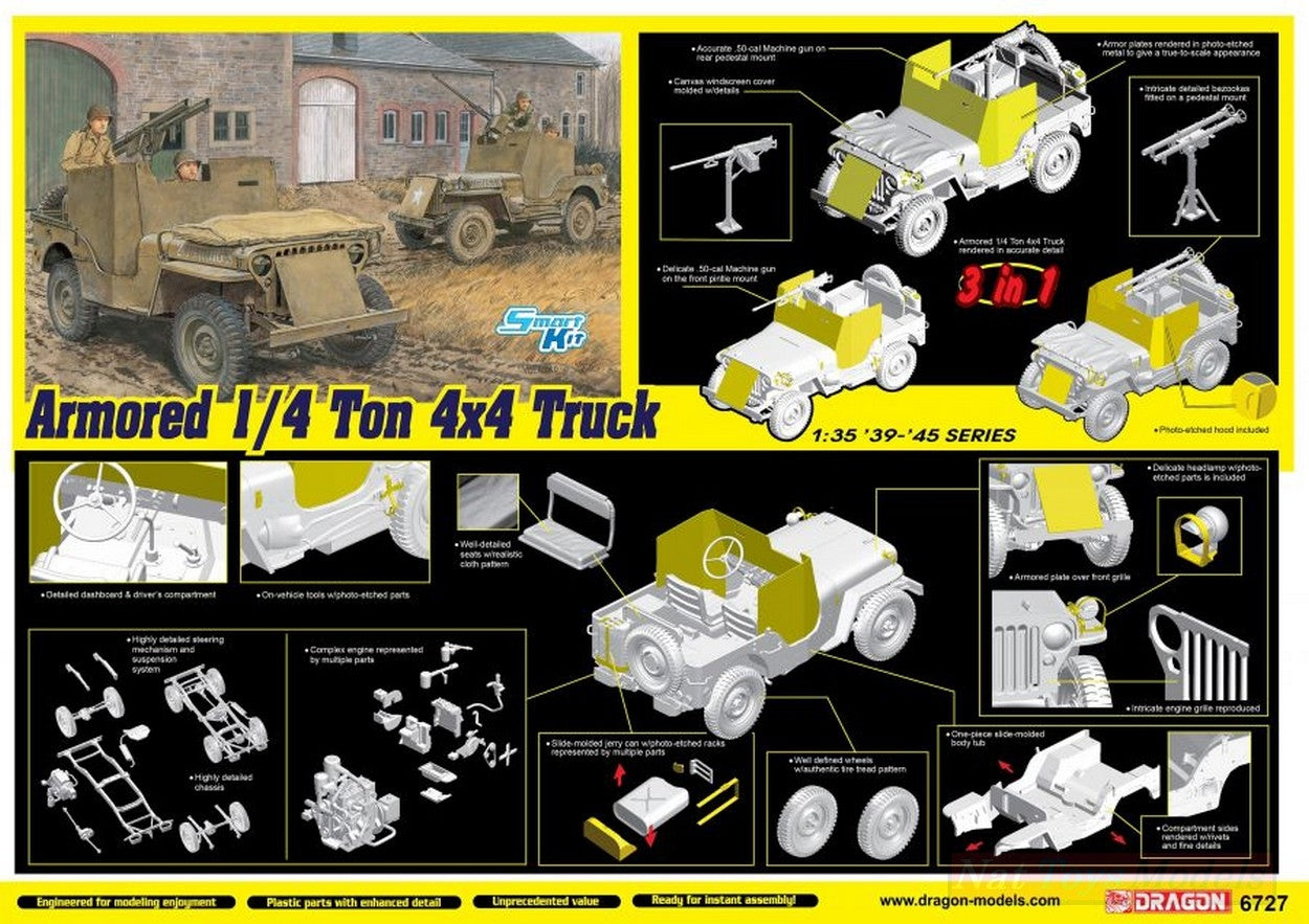 KIT DA MONTARE IN SCALA COMPATIBILE CON ARMORED 1/4-Ton 4x4 TRUCK W/50-cal MACHINE GUN KIT 1:35 DRAGON D6727