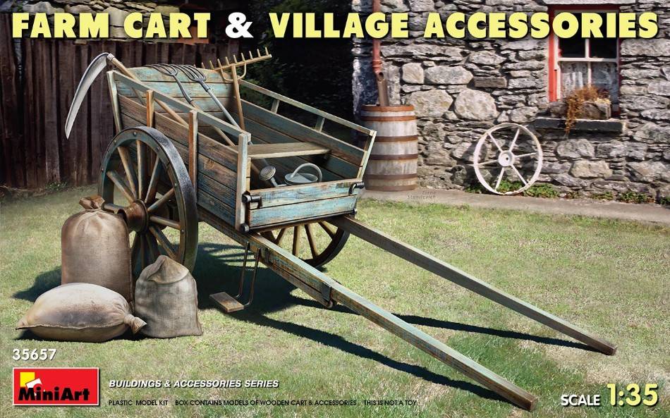 KIT À ASSEMBLER À L'ÉCHELLE COMPATIBLE AVEC CHARIOT DE FERME ET KIT D'ACCESSOIRES DE VILLAGE 1:35 MINIART MIN35657