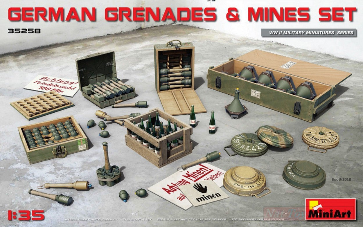 KIT DE MONTAGE À L'ÉCHELLE COMPATIBLE AVEC LE KIT DE GRENADES ET MINES ALLEMANDES 1:35 MINIART MIN35258
