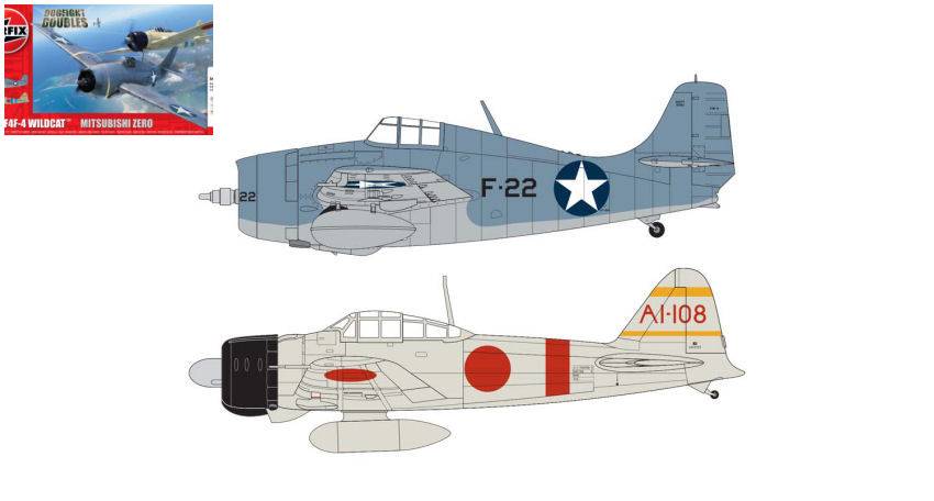KIT DA MONTARE IN SCALA COMPATIBILE CON GRUMMAN F-4F4 WILDCAT AND MITSUBISHI ZERO DOGFIGHT DOUBLE KIT 1:72 AIRFIX A50184