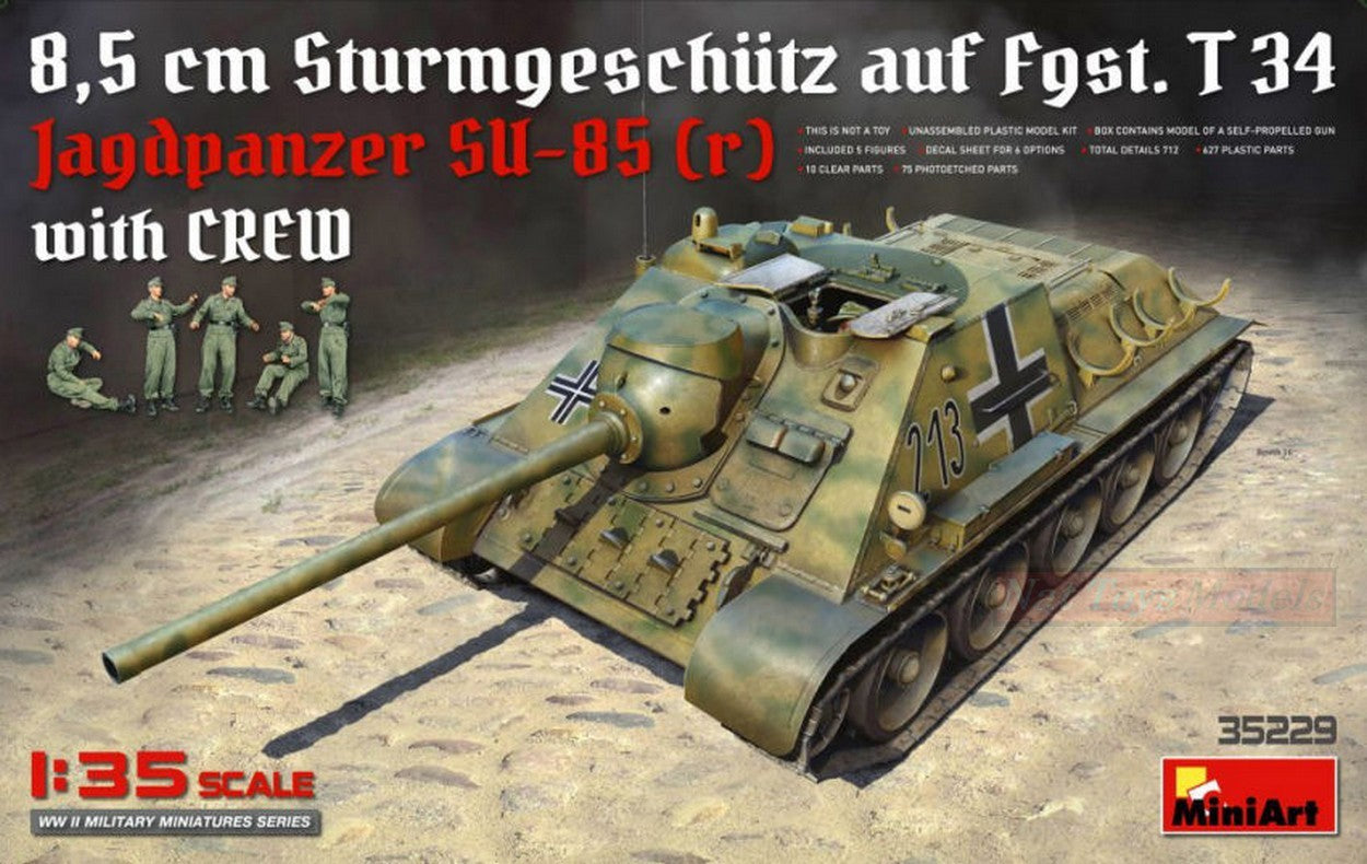 KIT D'ASSEMBLAGE À L'ÉCHELLE COMPATIBLE AVEC JAGDPANZER SU-85 (R) AVEC KIT D'ÉQUIPAGE 1:35 MINIART MIN35229