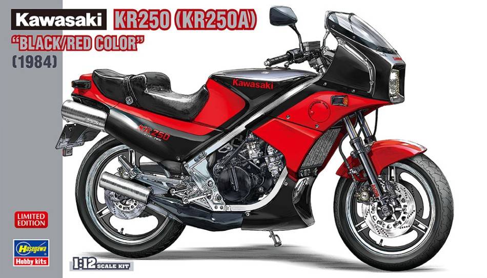 KIT DA MONTARE IN SCALA COMPATIBILE CON KAWASAKI KR250 BLACK/RED KIT 1:12 HASEGAWA HA21740
