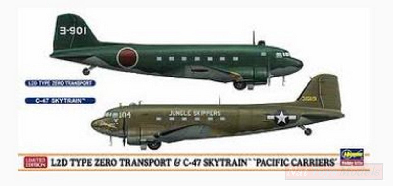 KIT D'ASSEMBLAGE À L'ÉCHELLE COMPATIBLE AVEC L2D TYPE ZERO TRANSPORT C-47 SKYTRAIN PACIFIC CARRIER KIT 1:200 HASEGAWA HA10687