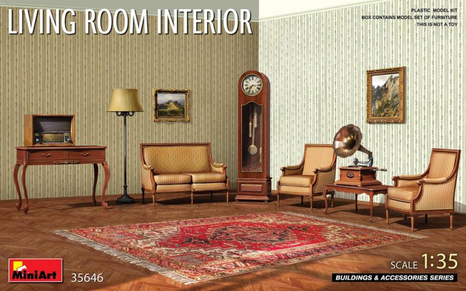 KIT DA MONTARE IN SCALA COMPATIBILE CON LIVING ROOM INTERIOR KIT 1:35 MINIART MIN35646