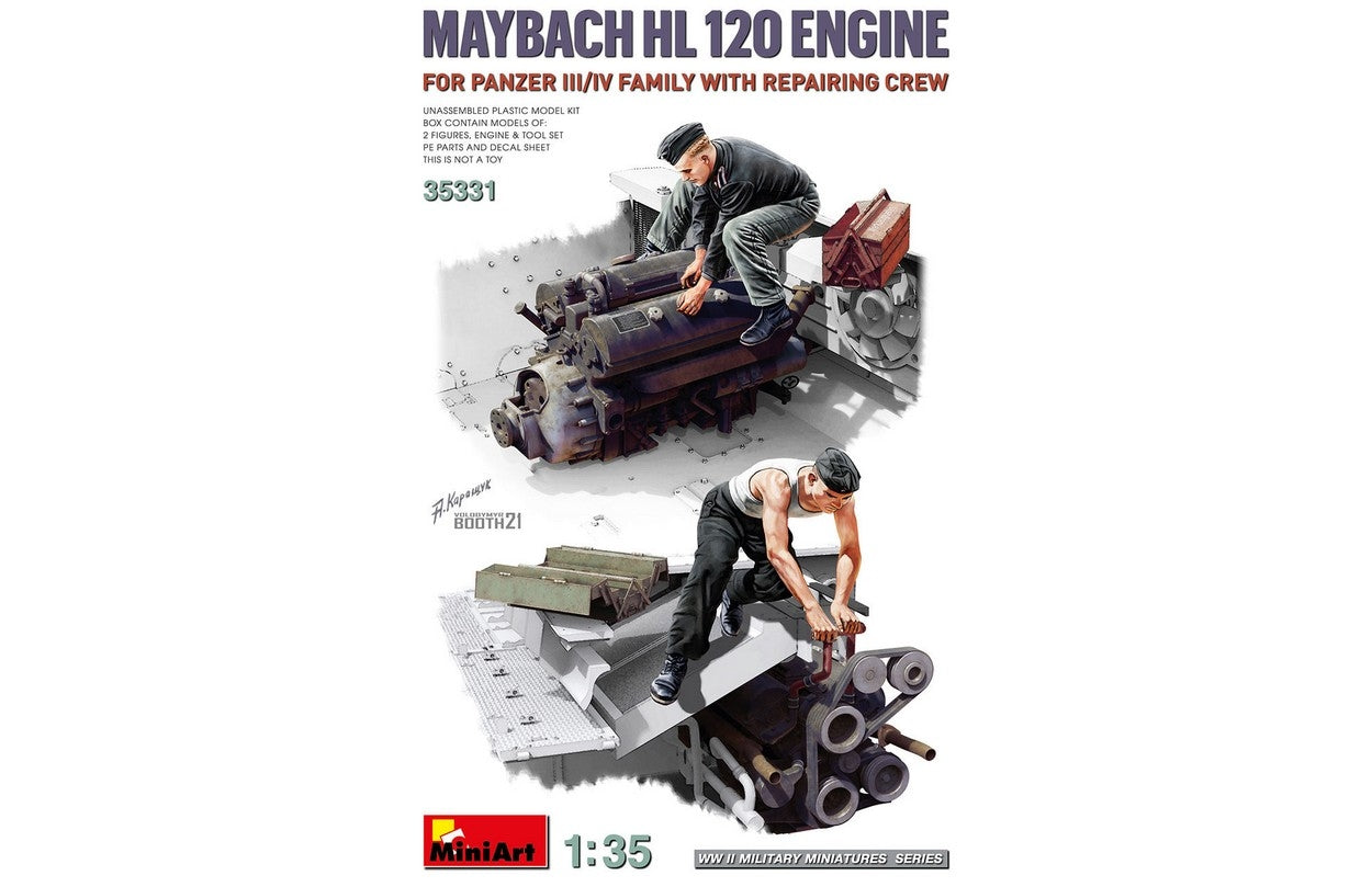 KIT D'ASSEMBLAGE À L'ÉCHELLE COMPATIBLE AVEC LE MOTEUR MAYBACH HL 120 AVEC KIT D'ÉQUIPAGE DE RÉPARATION 1:35 MINIART MIN35331