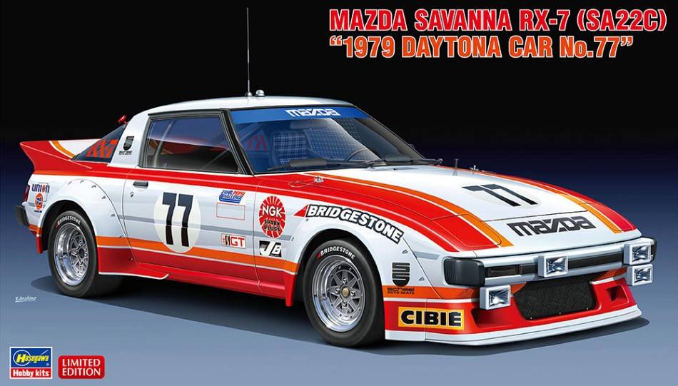 KIT DE MONTAGE À L'ÉCHELLE COMPATIBLE AVEC MAZDA SAVANNA RX-7 A22C 1979 DAYTONA N.77 KIT 1:24 HASEGAWA HA20587