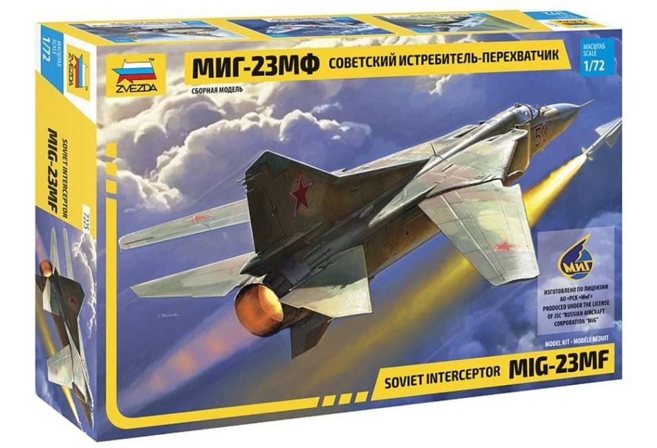 KIT D'ASSEMBLAGE À L'ÉCHELLE COMPATIBLE AVEC LE KIT D'INTERCEPTEUR SOVIÉTIQUE MIG-23MF "FLOGGER" 1:72 ZVEZDA Z7225