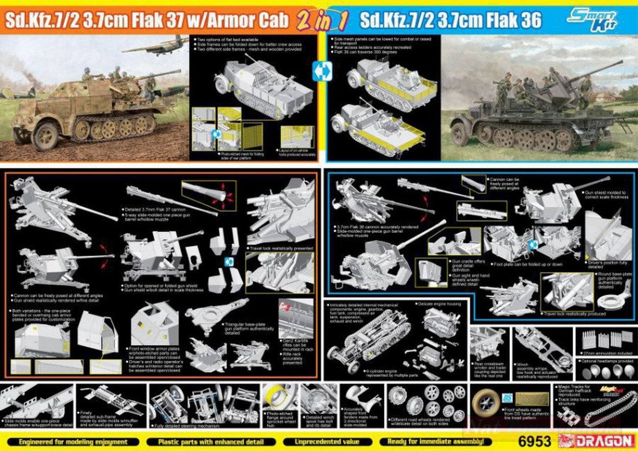 KIT DA MONTARE IN SCALA COMPATIBILE CON SD KFZ 3,7 cm FLAK 36/37 KIT 1:35 DRAGON D6953