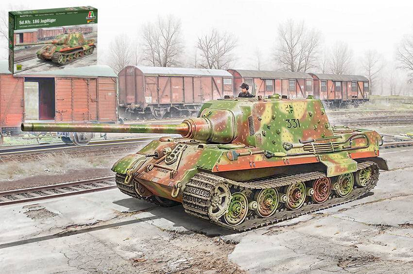 KIT À ASSEMBLER À L'ÉCHELLE COMPATIBLE AVEC SD.KFZ.186 JAGDTIGER KIT 1:56 ITALERI IT15770